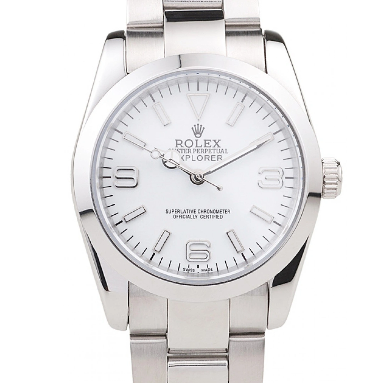 Rolex aaa copy Steel Explorer Polished White Rolex Stainless Dial 98086 1025